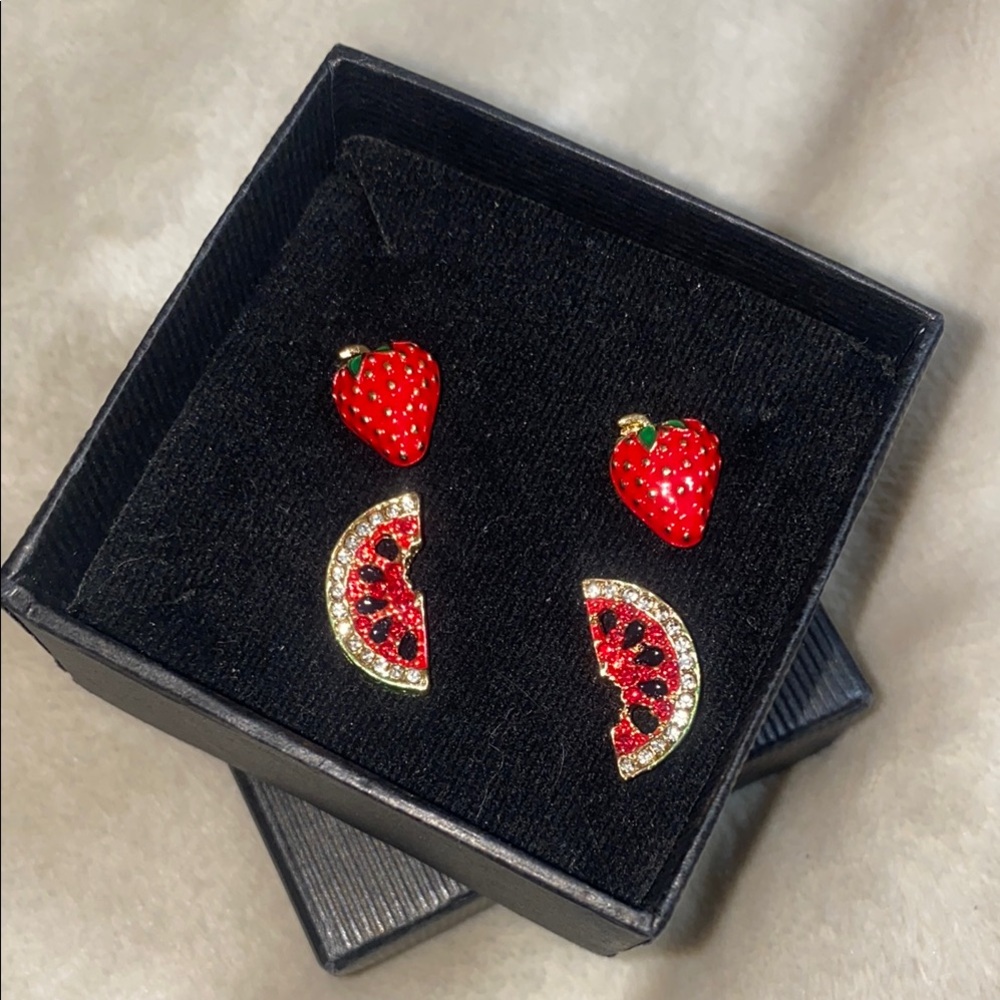 Strawberry and Watermelon Earrings fun in the sun set! Hypoallergenic Brand New